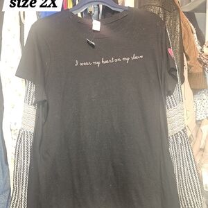 Black Short Sleeve Tee with Embroidered Text